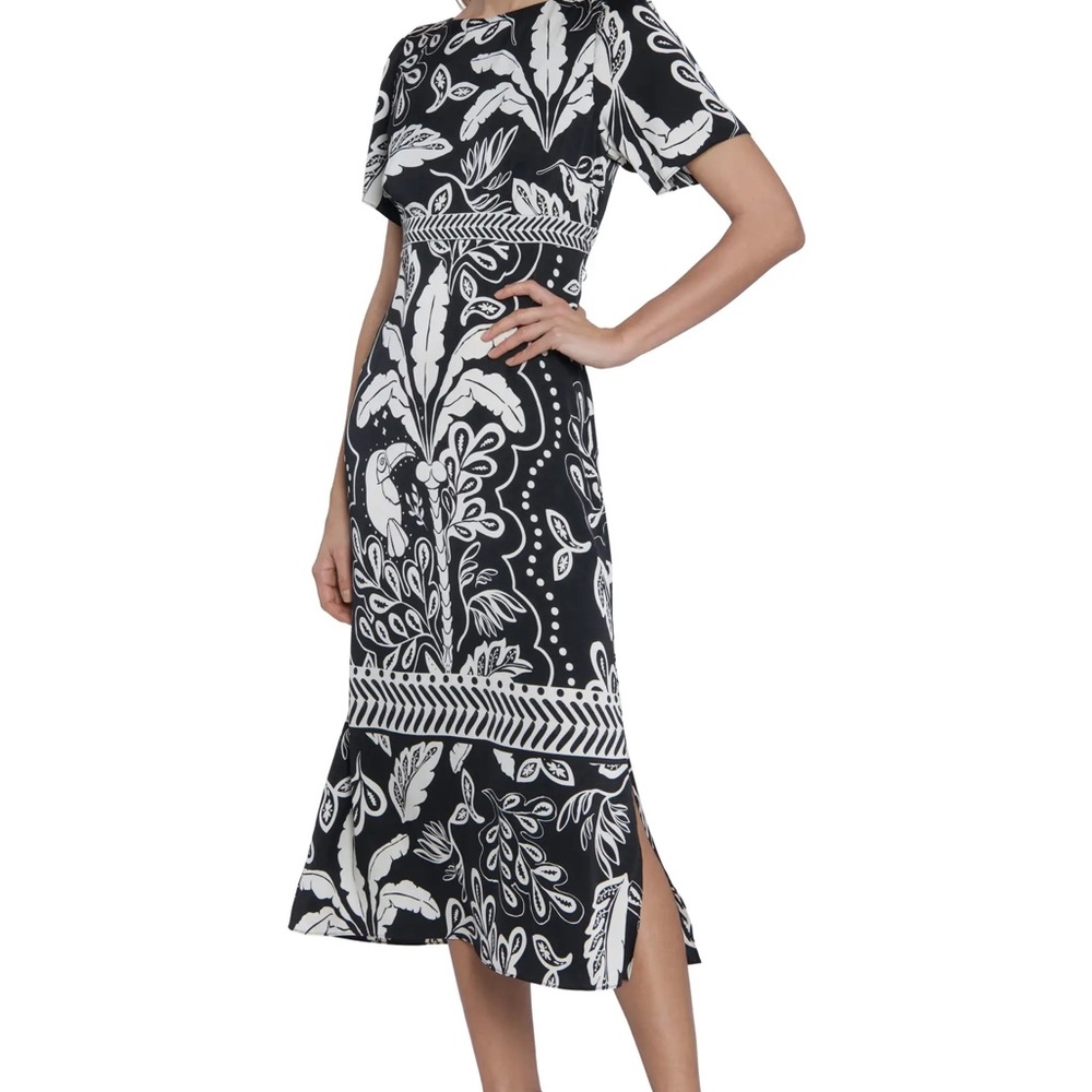 Maggy London Black and White Floral-Print Midi Dress